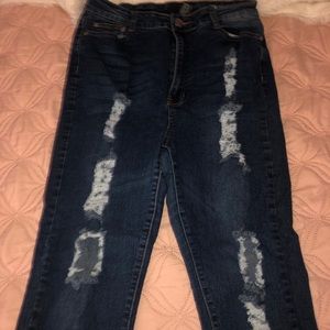 distressed super high waisted skinny jeans